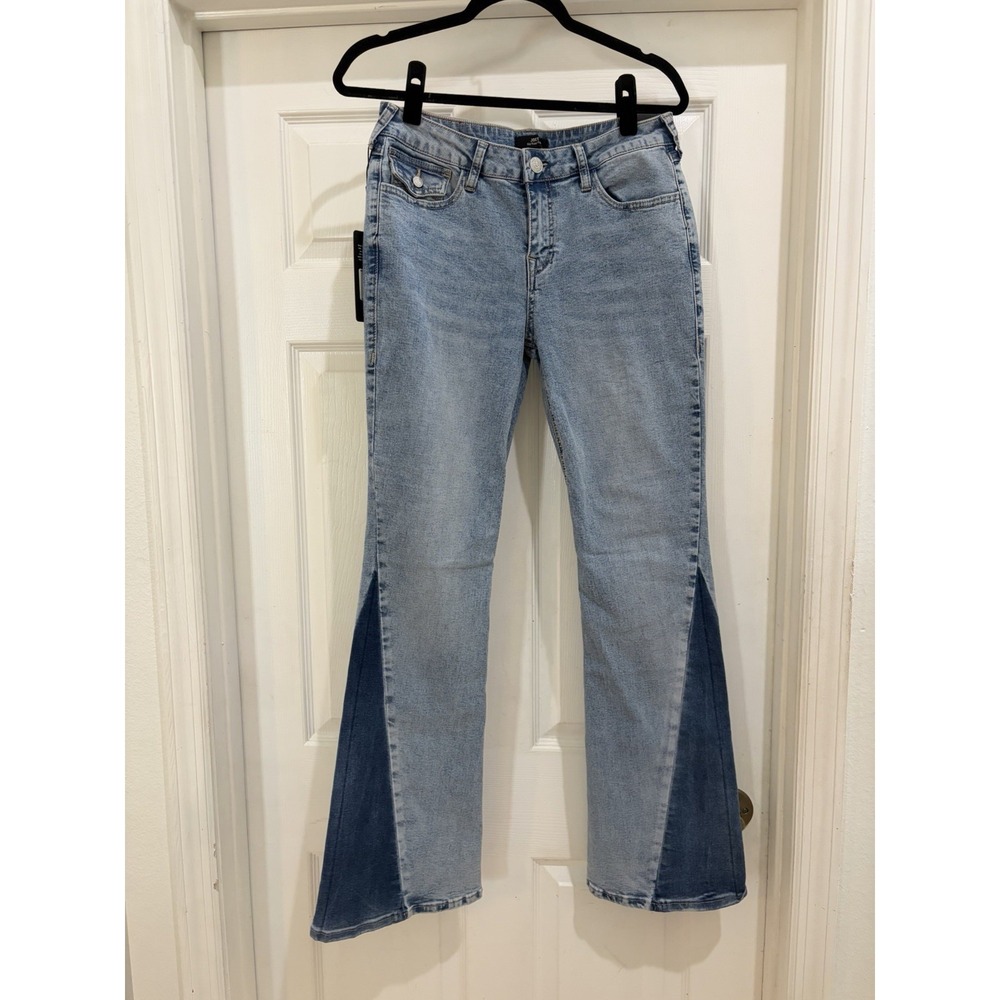 True Religion Joey Two Tone Flare Jeans Mid Rise Flap Pocket Womens Size 29 New